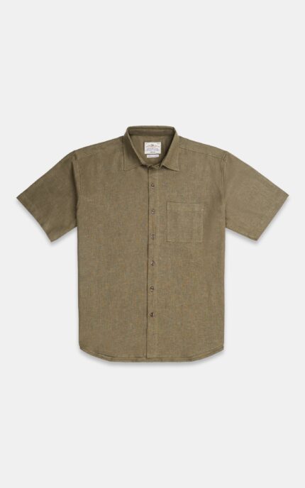 DROP SHOULDER LINEN CASUAL SHIRT OLIVE
